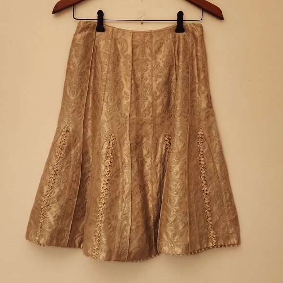 Carlisle gold damask jacquard brocade peplum blazer fit flare skirt suit - Picture 2 of 7